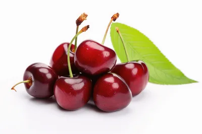 Fresh Red Cherries With Green Leaf