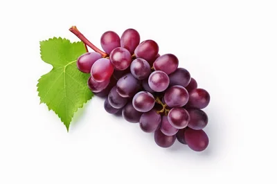 Fresh Red Grapes With Green Leaf On White Background