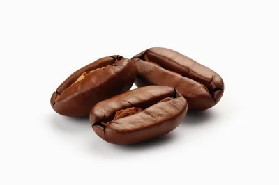 Three Roasted Coffee Beans Isolated On White Background