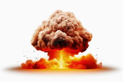 Massive Mushroom Cloud Explosion Isolated On White Background