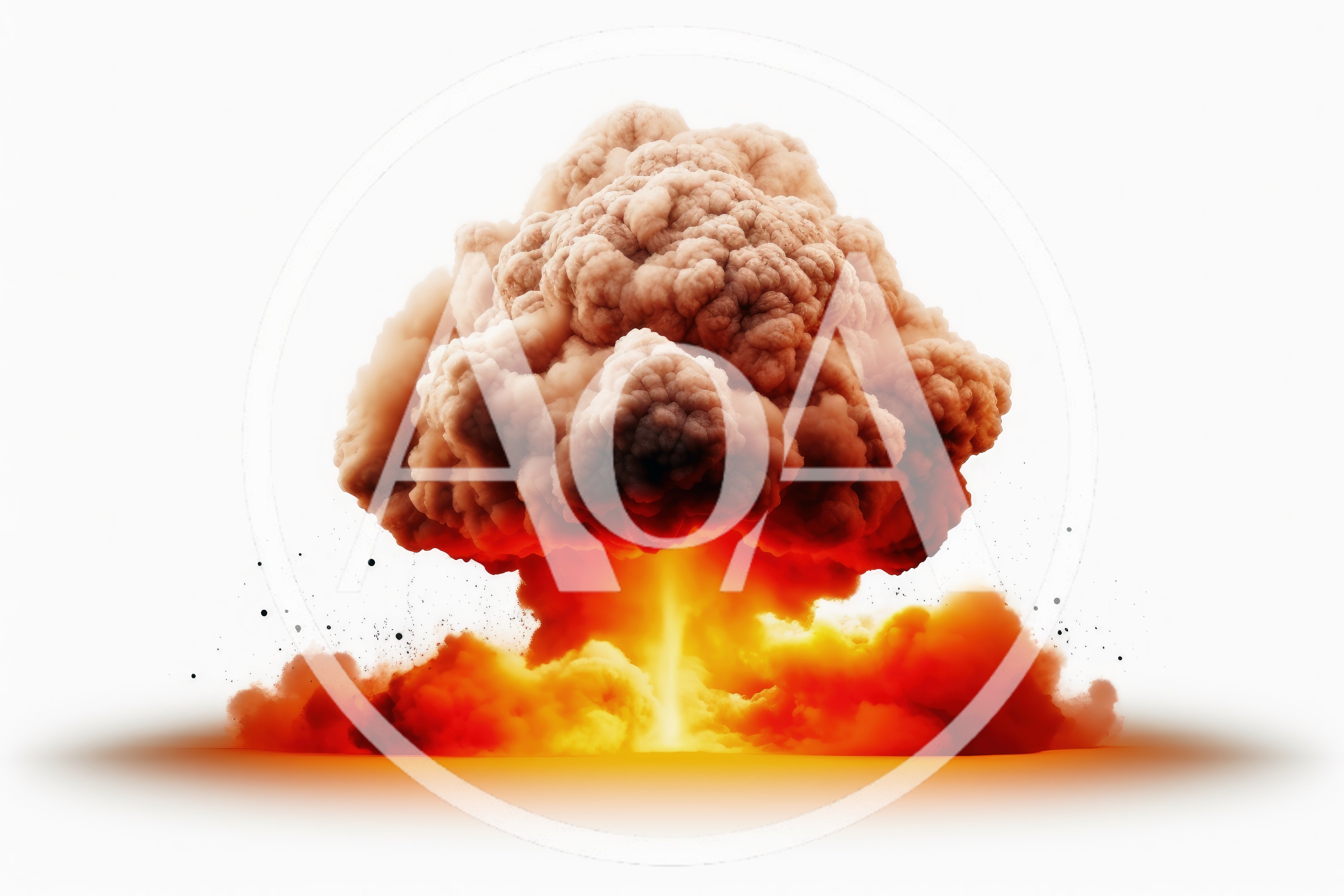 Massive Mushroom Cloud Explosion Isolated On White Background