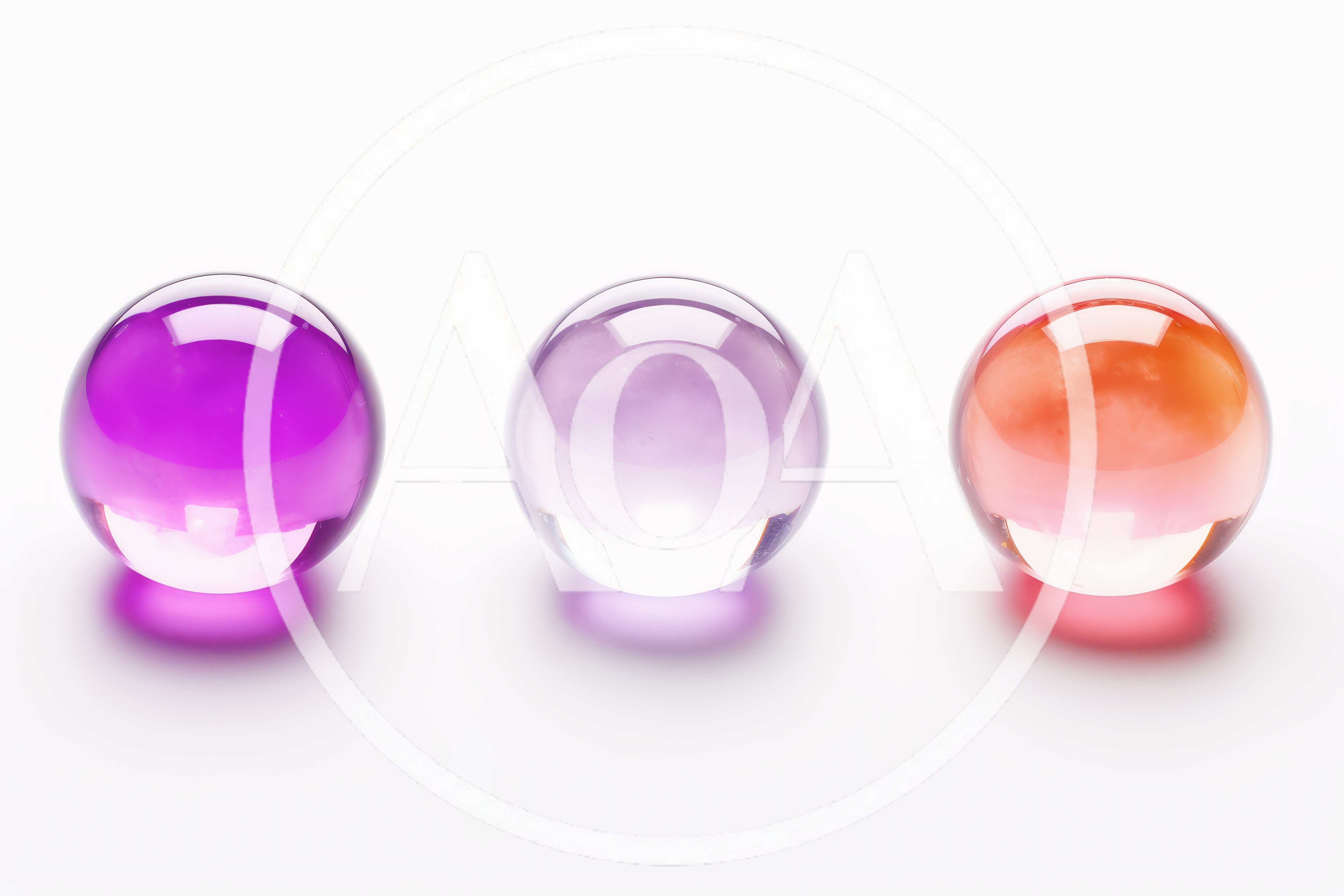 Three Colorful Glass Spheres On White Background