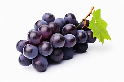 Fresh Cluster Of Ripe Purple Grapes With Green Leaf