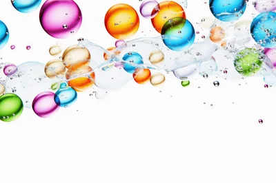 Abstract Background With Floating Colorful Spheres And Water Splashes