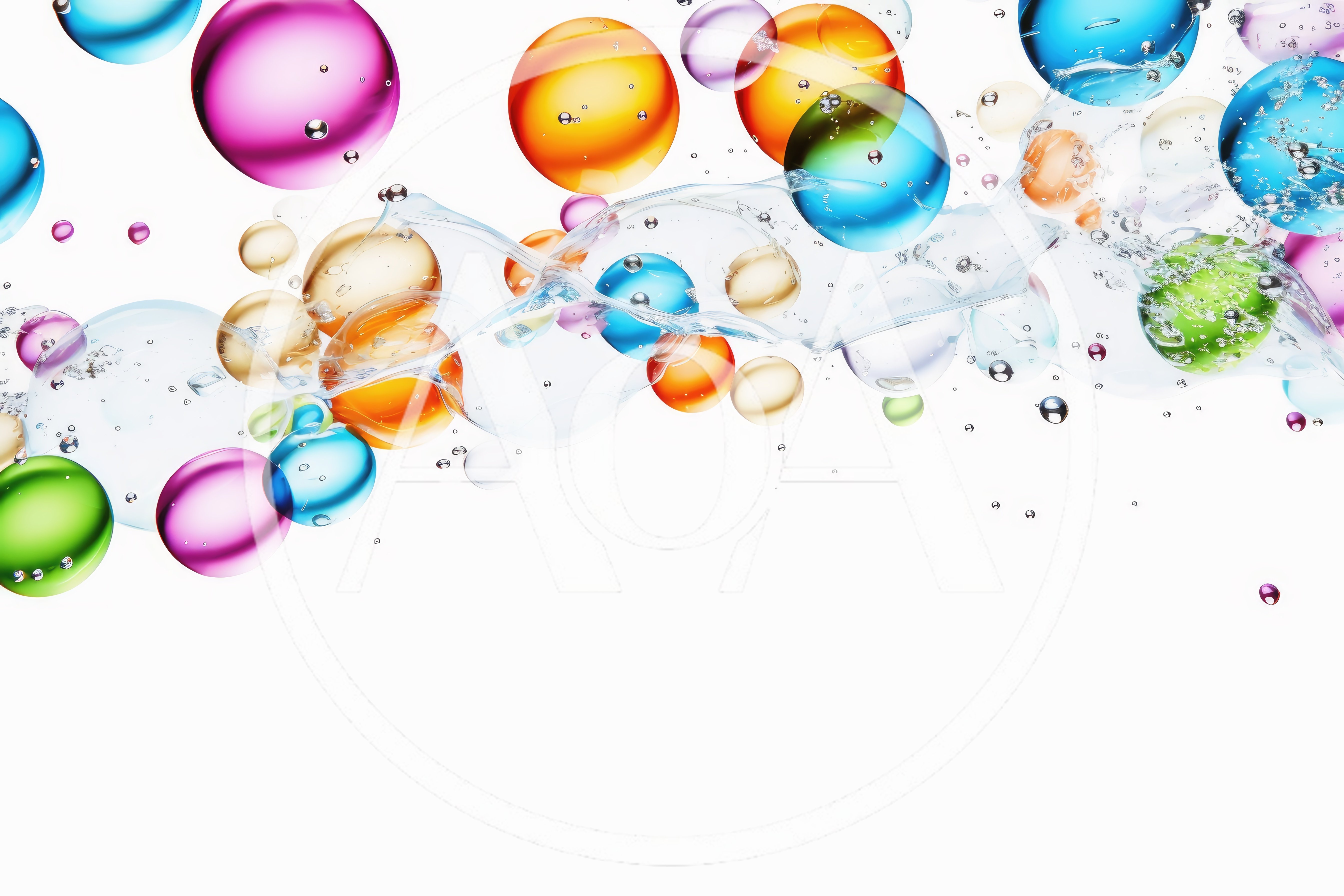 Abstract Background With Floating Colorful Spheres And Water Splashes