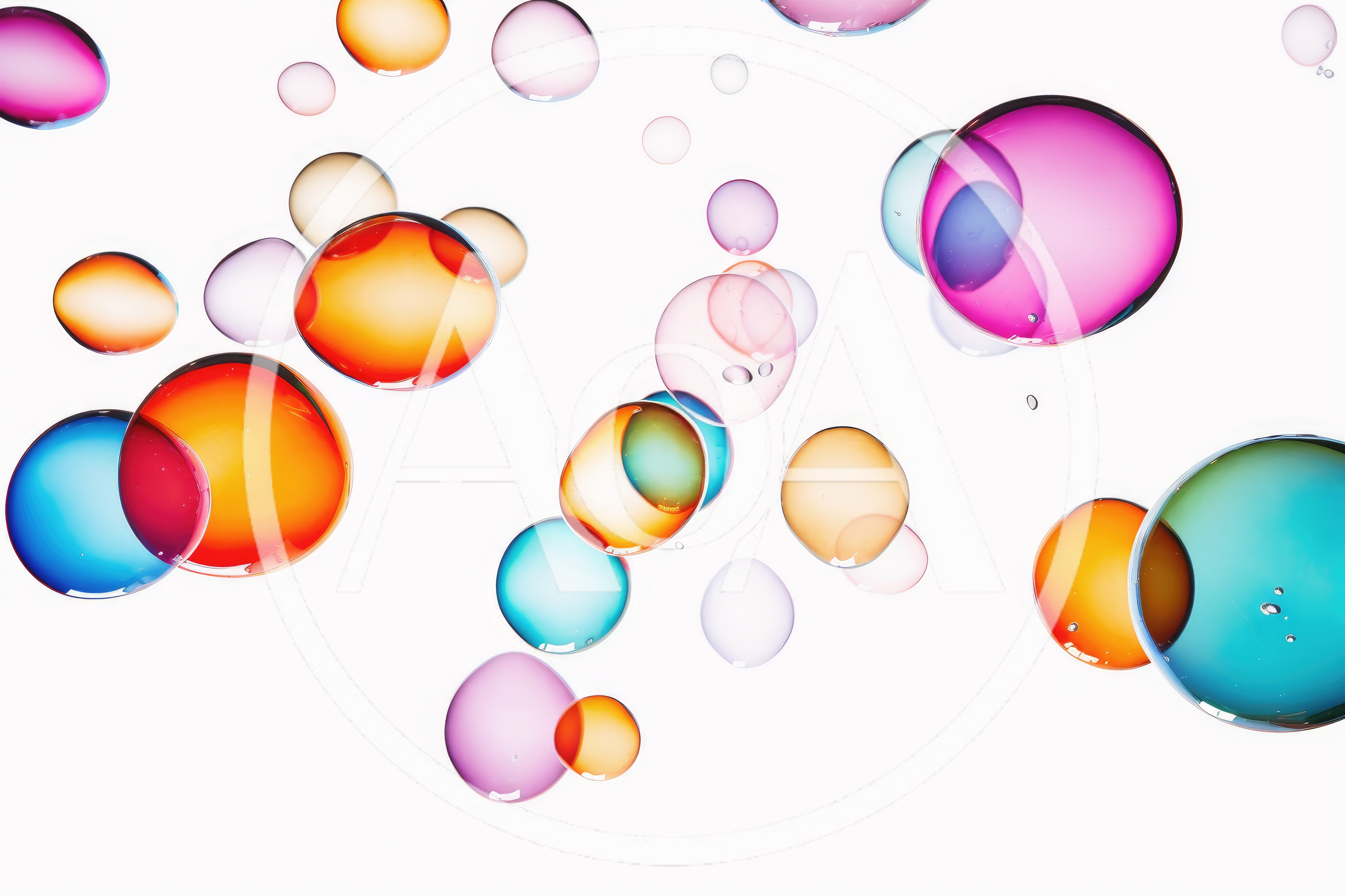 Colorful Floating Liquid Spheres On White Background