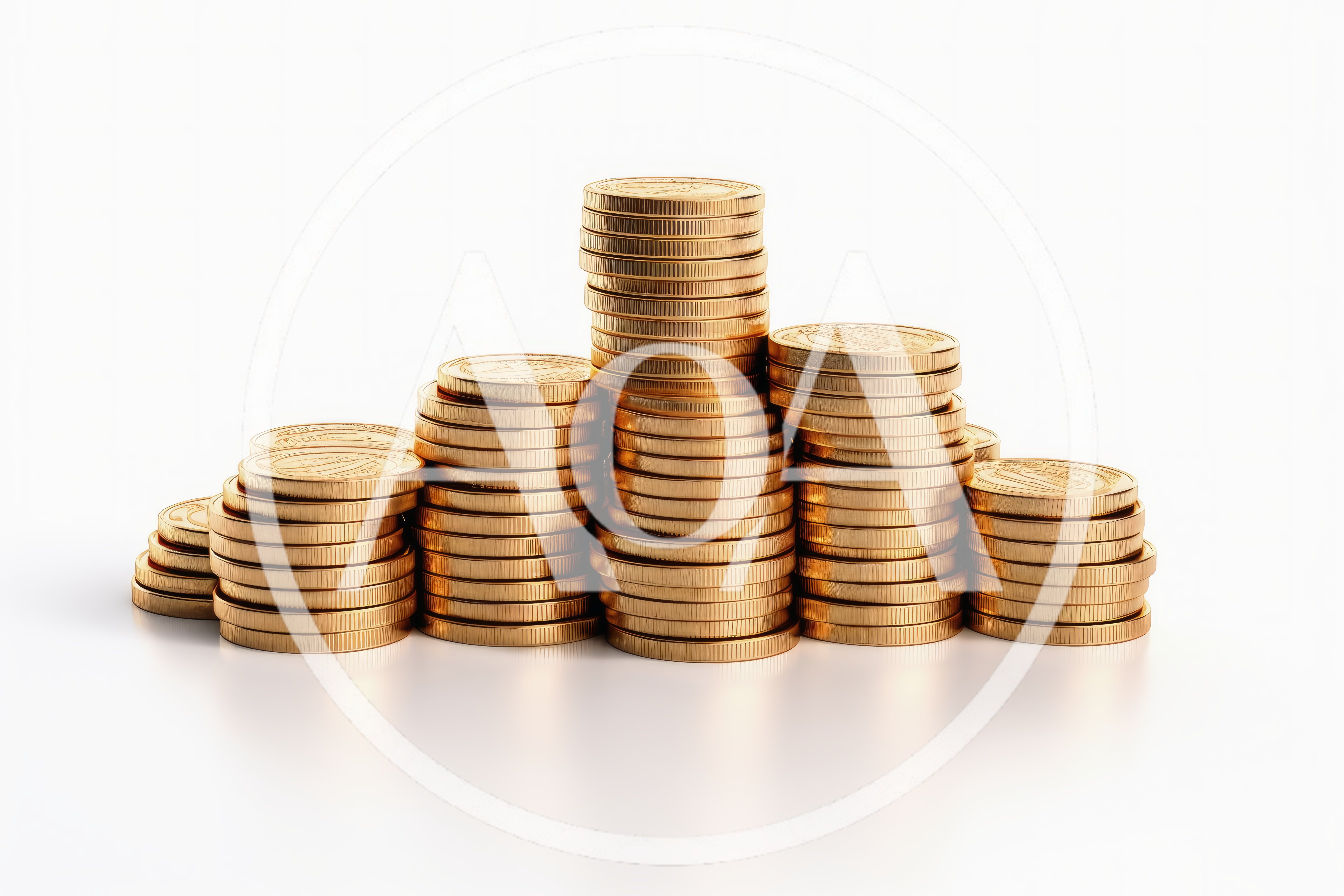 Stacks Of Shiny Gold Coins On White Background