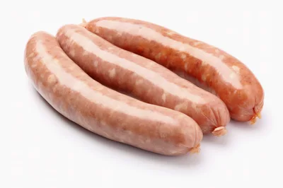 Three Raw Pork Sausages Isolated On White Background