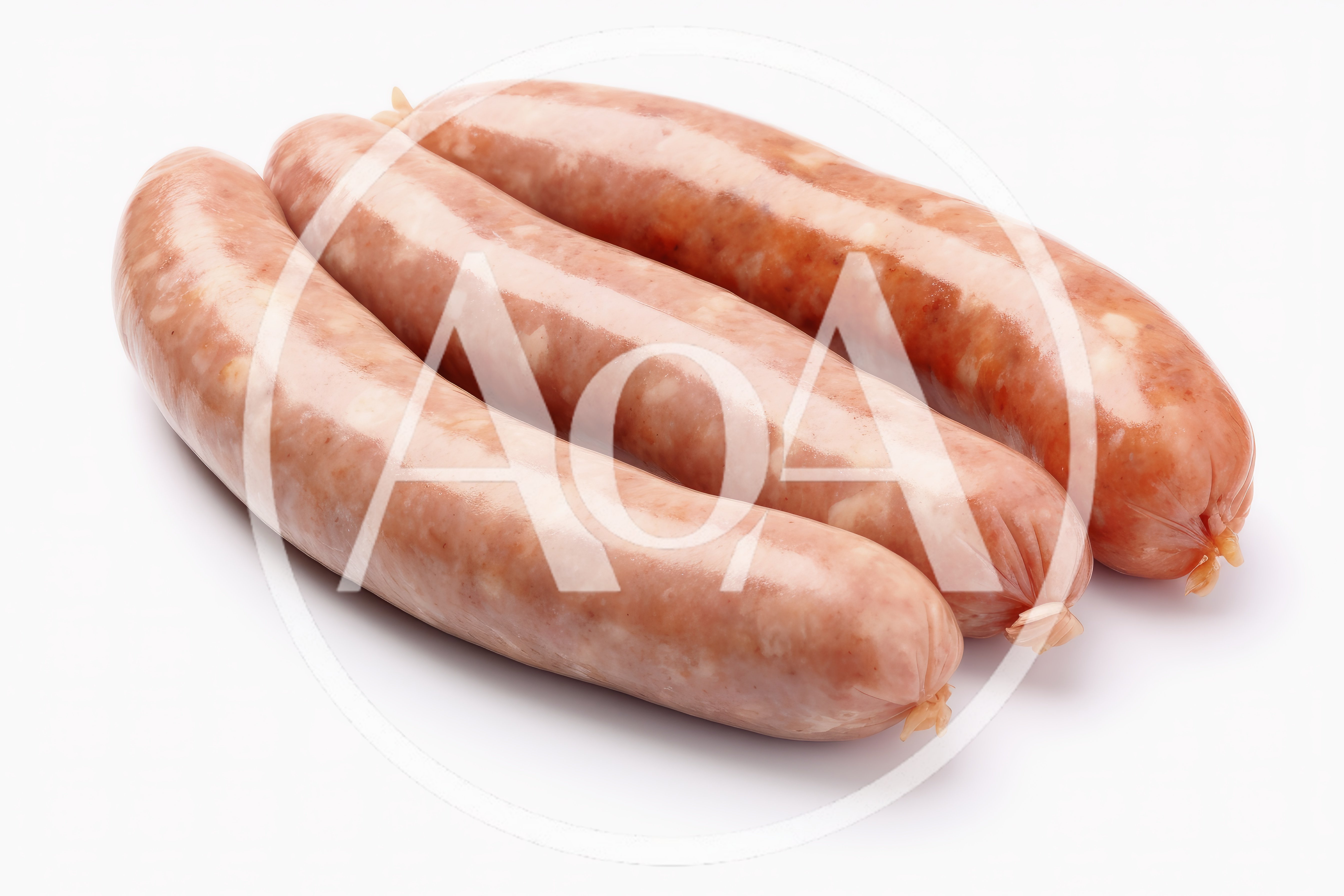 Three Raw Pork Sausages Isolated On White Background