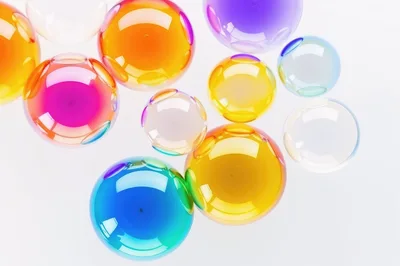 Abstract Floating Colorful Glass Spheres
