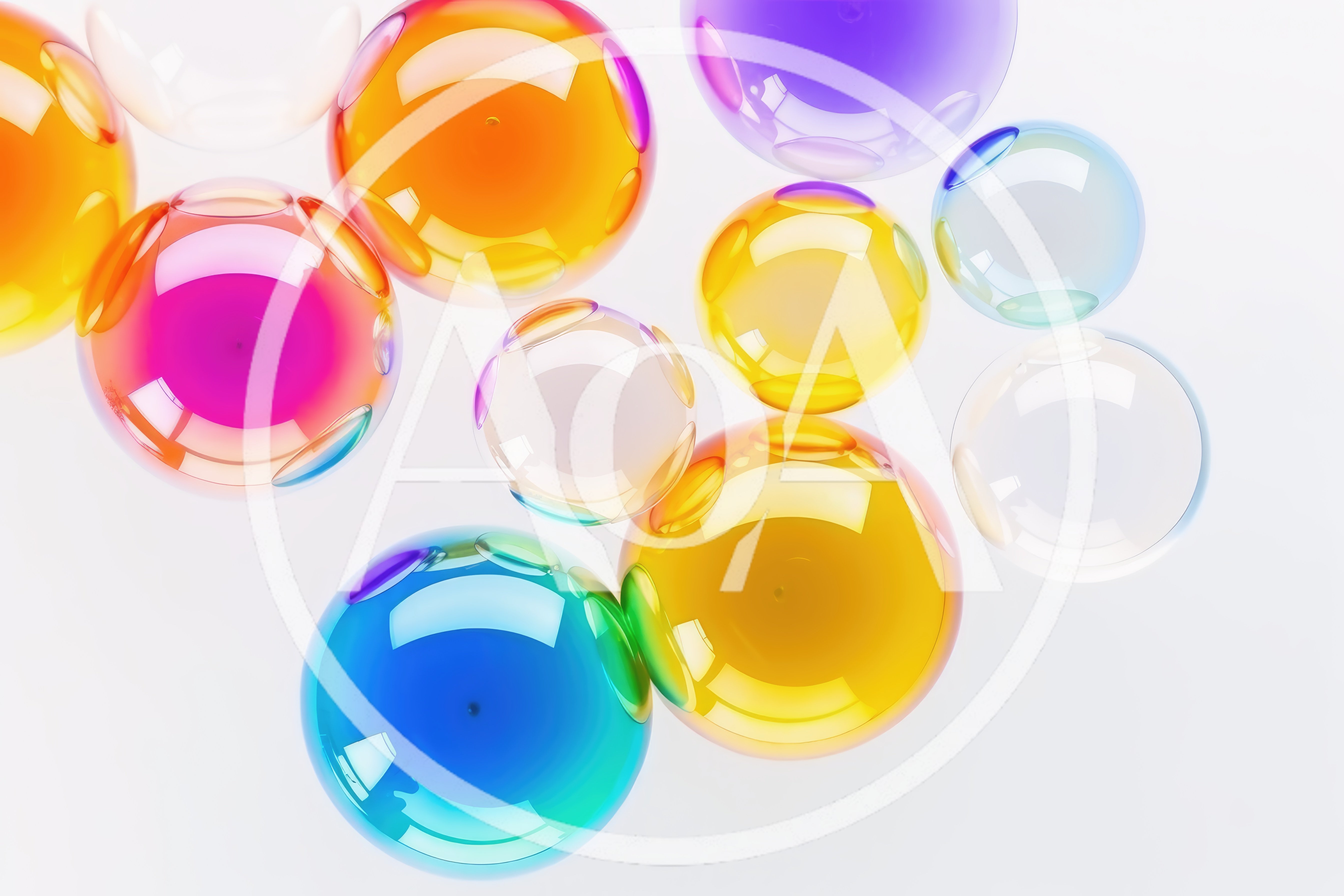 Abstract Floating Colorful Glass Spheres