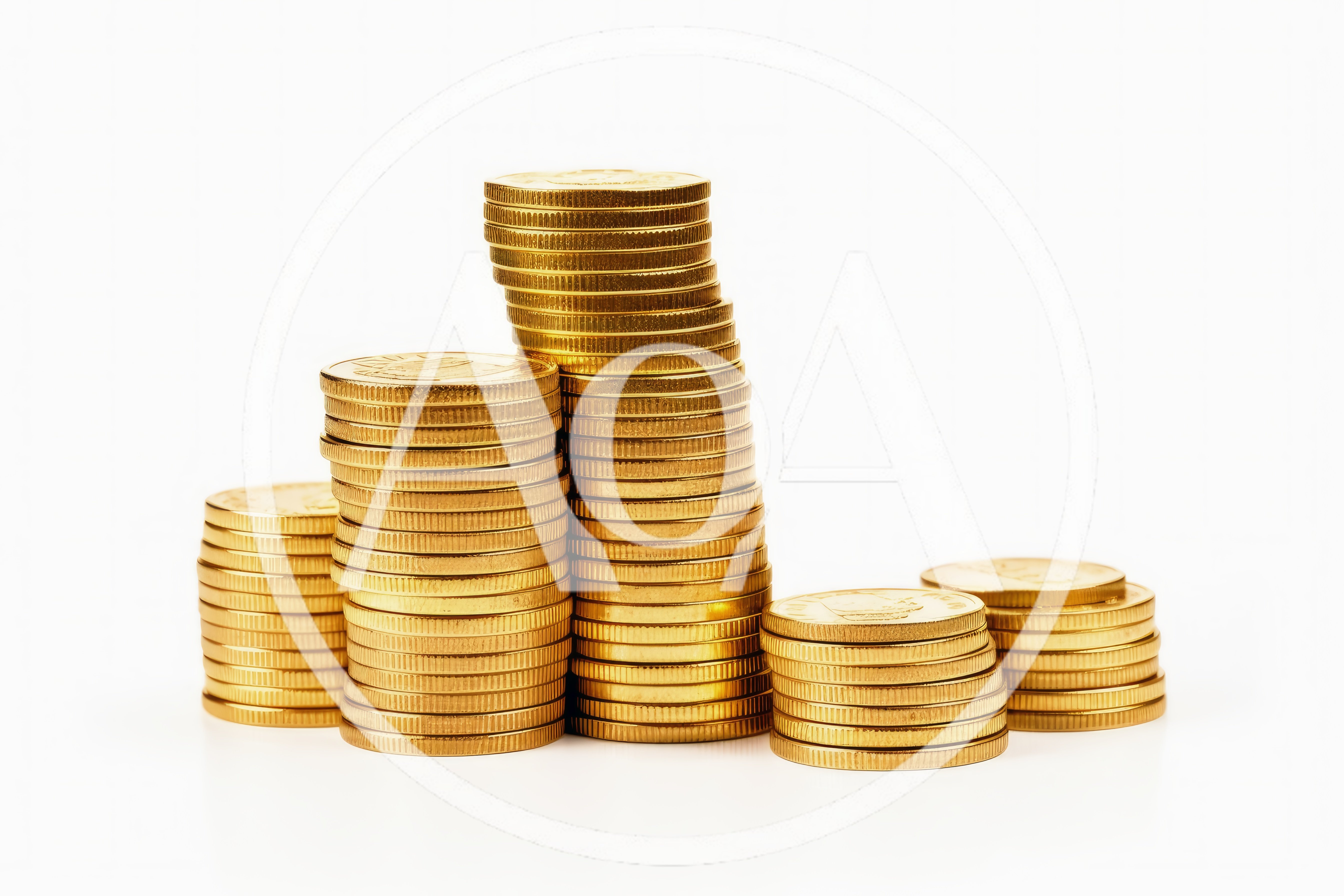 Four Stacks Of Shiny Gold Coins