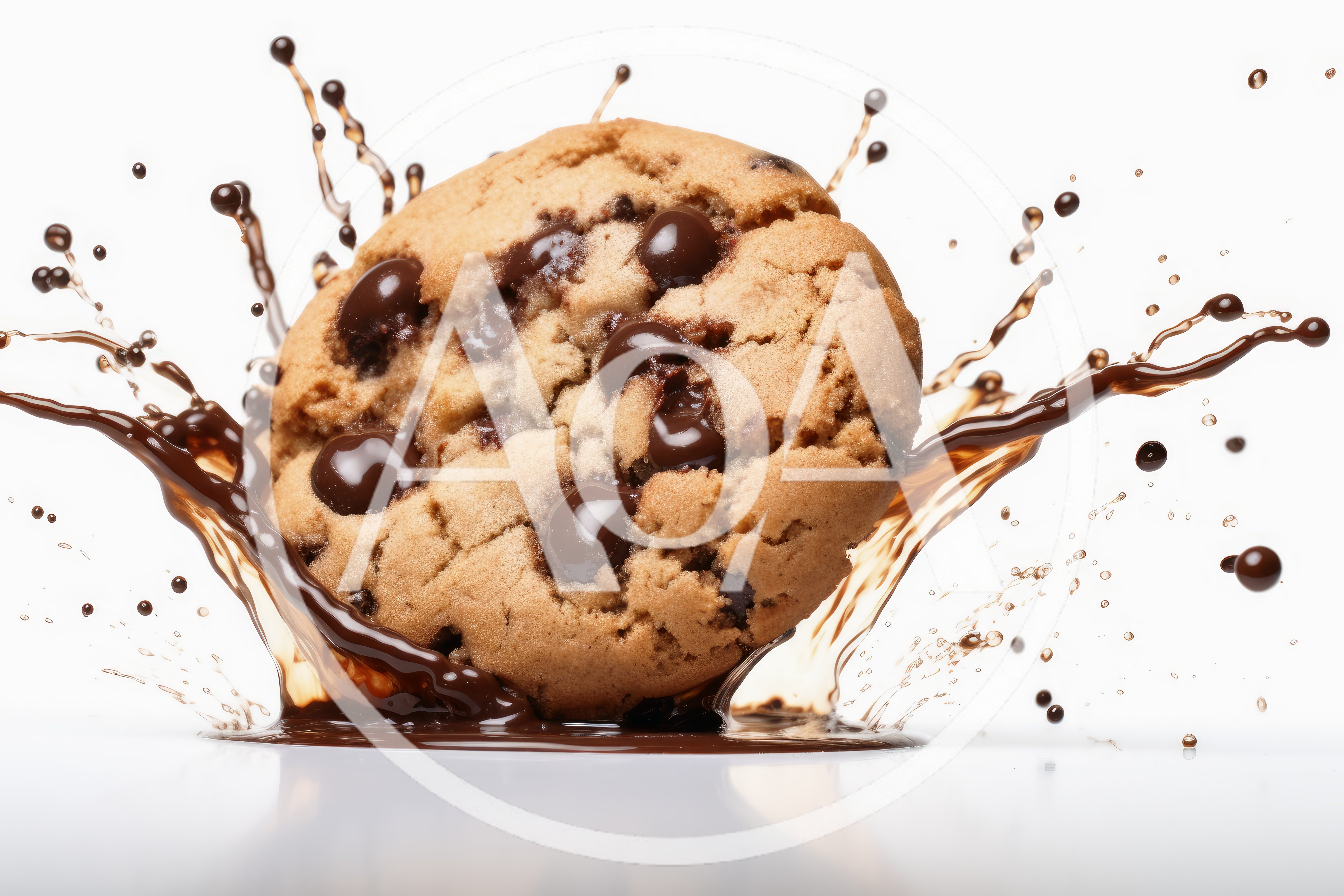 Chocolate Chip Cookie Splashing Into Liquid Chocolate