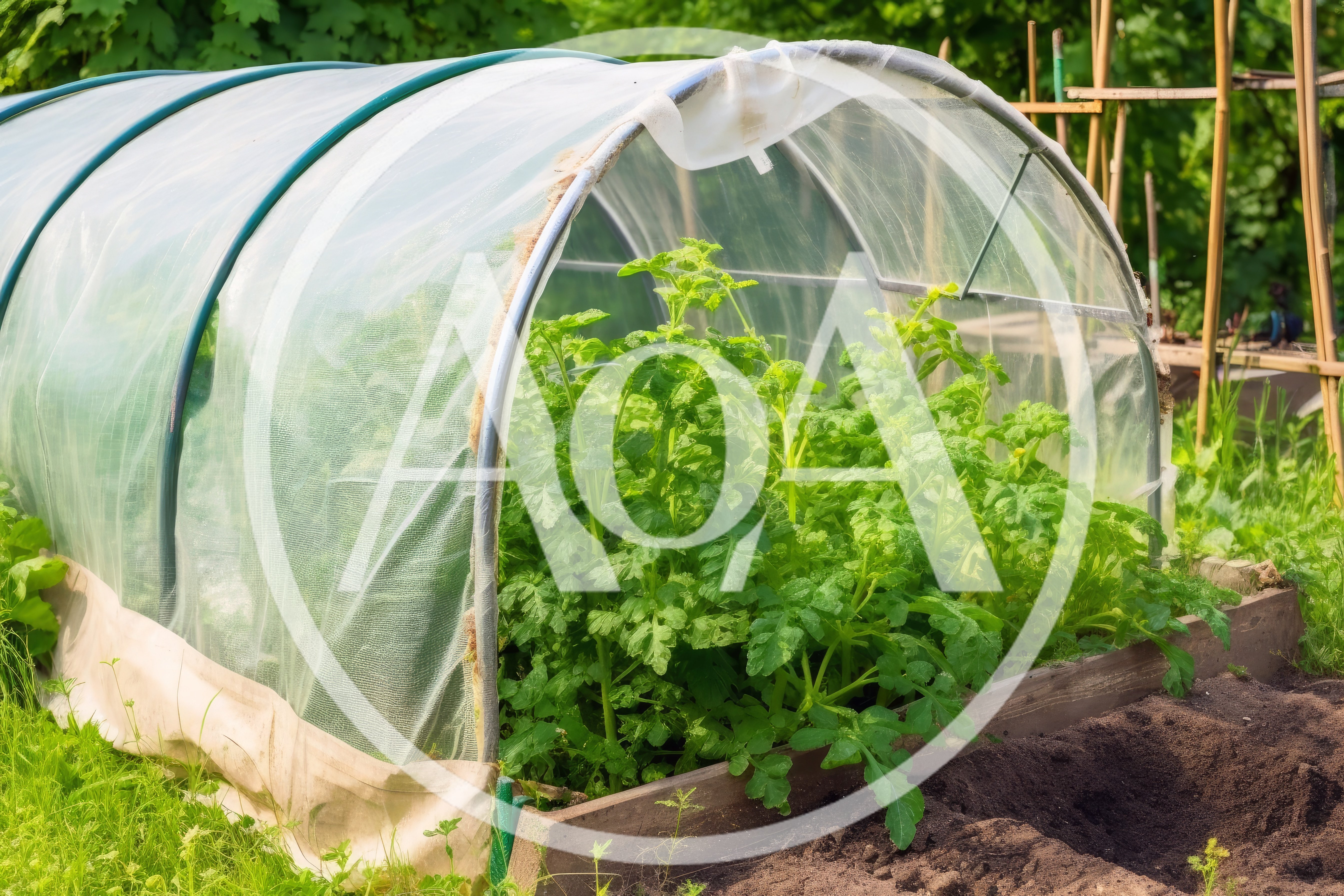 Small Garden Hoop House With Growing Green Plants