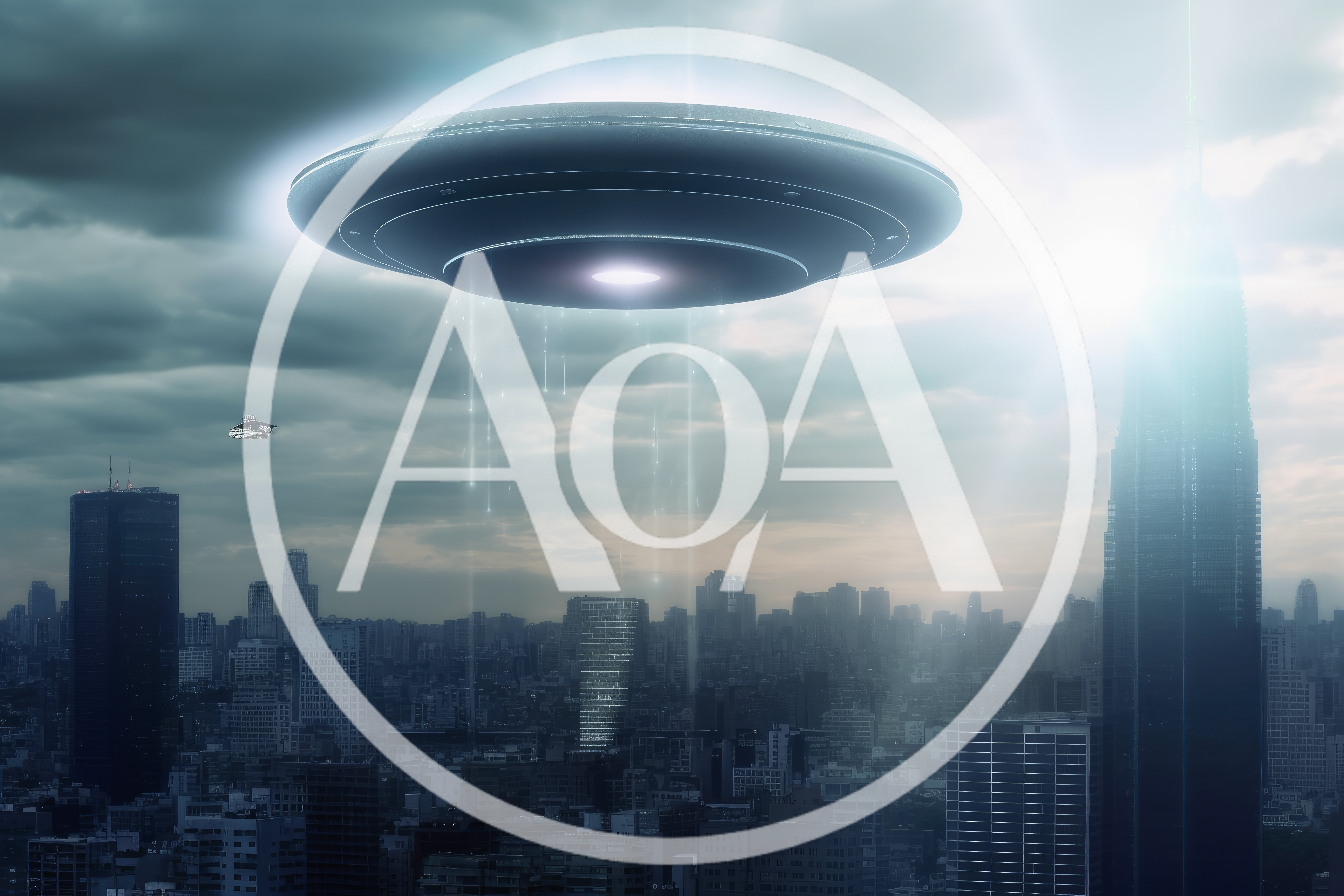 Giant UFO Hovering Over A Futuristic City Skyline