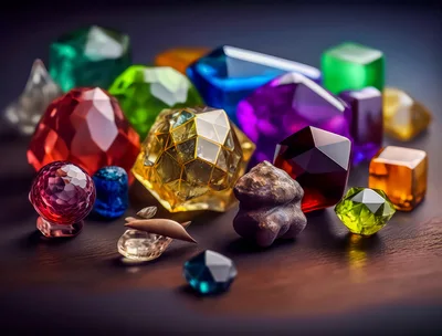 Collection Of Colorful Polished Gemstones On Dark Surface