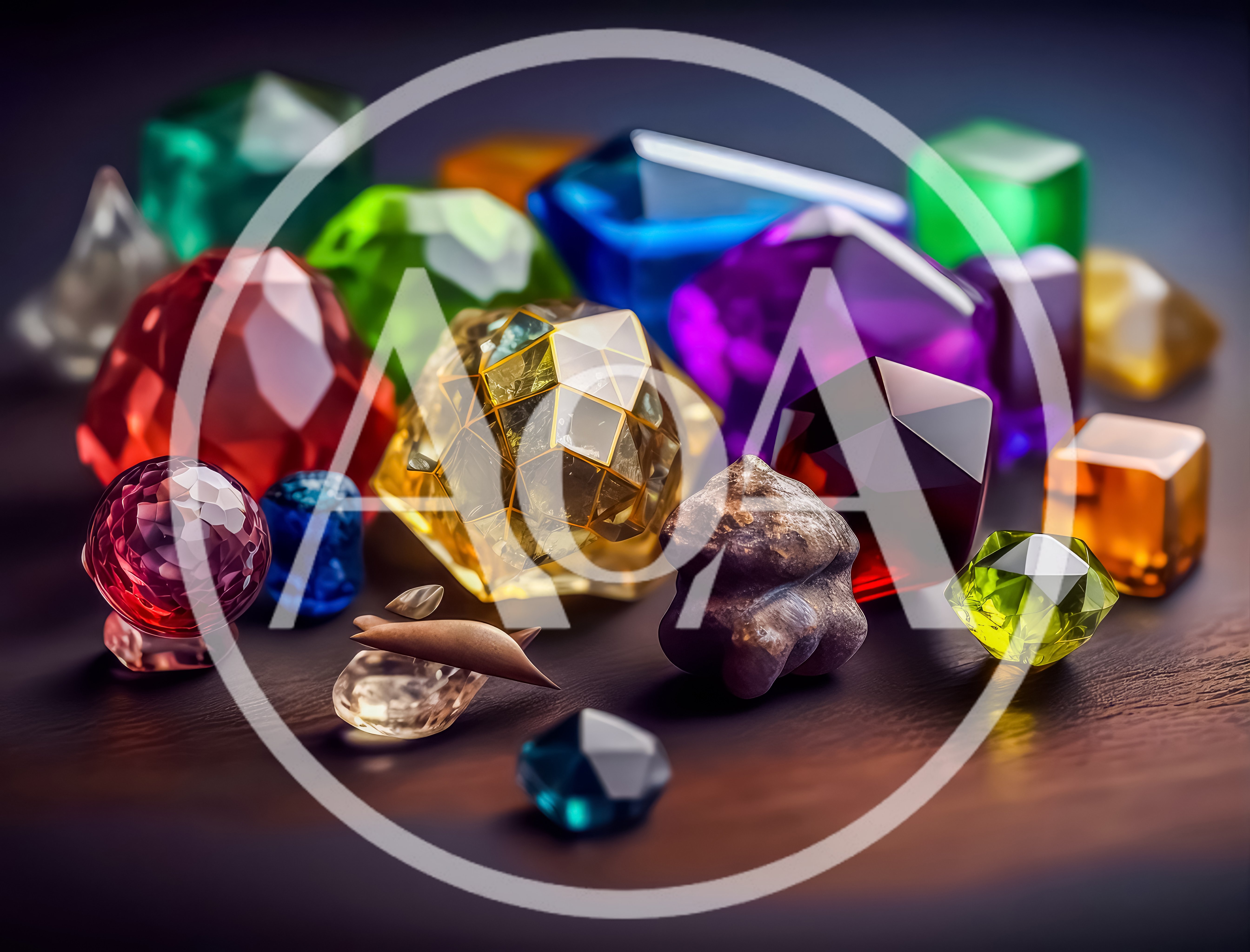 Collection Of Colorful Polished Gemstones On Dark Surface