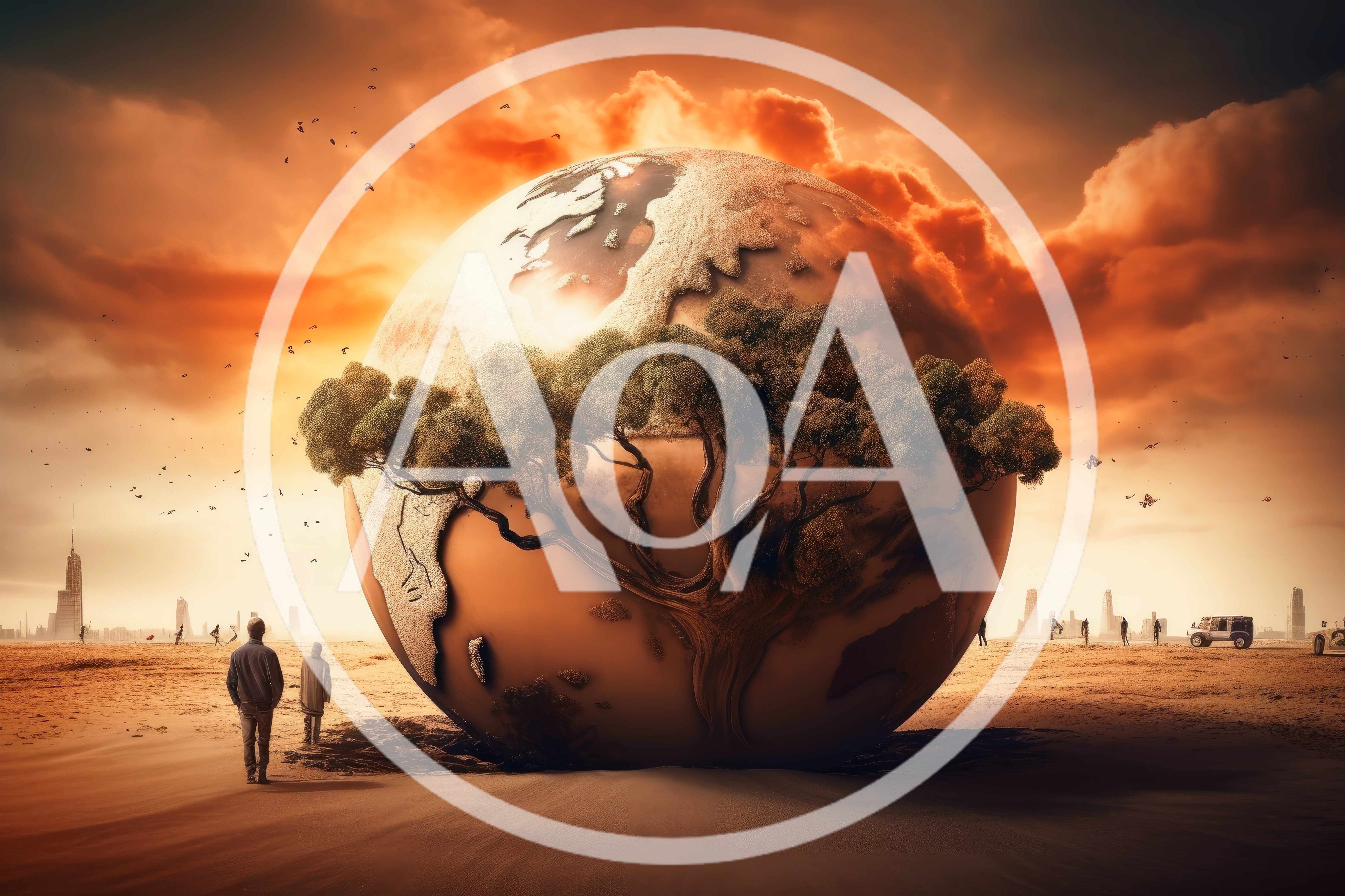 Surreal Earth Globe With Tree In Desert Landscape