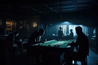 Men Playing Poker In A Dimly Lit Casino