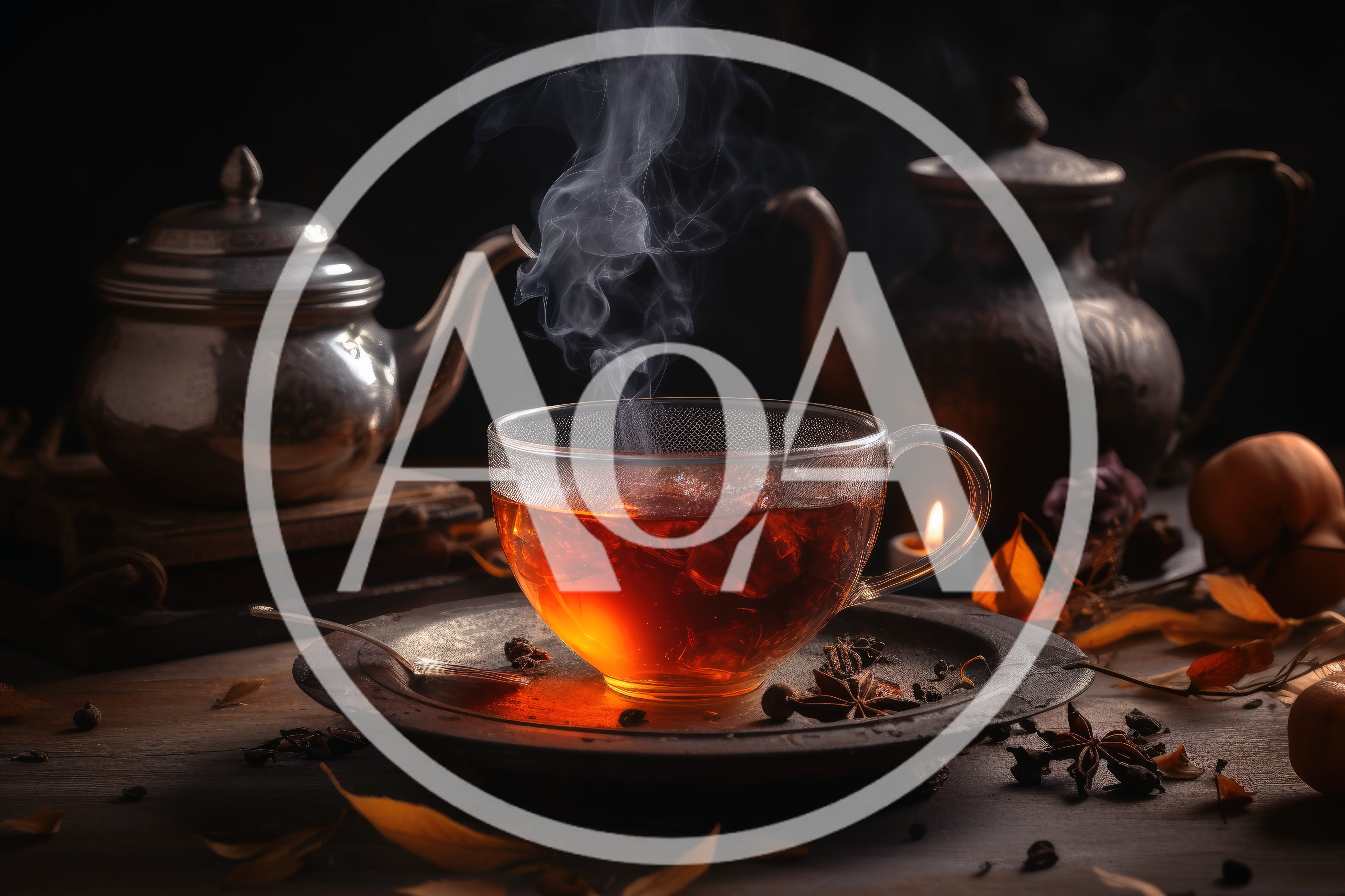 Steaming Cup Of Tea With Spices On Rustic Table