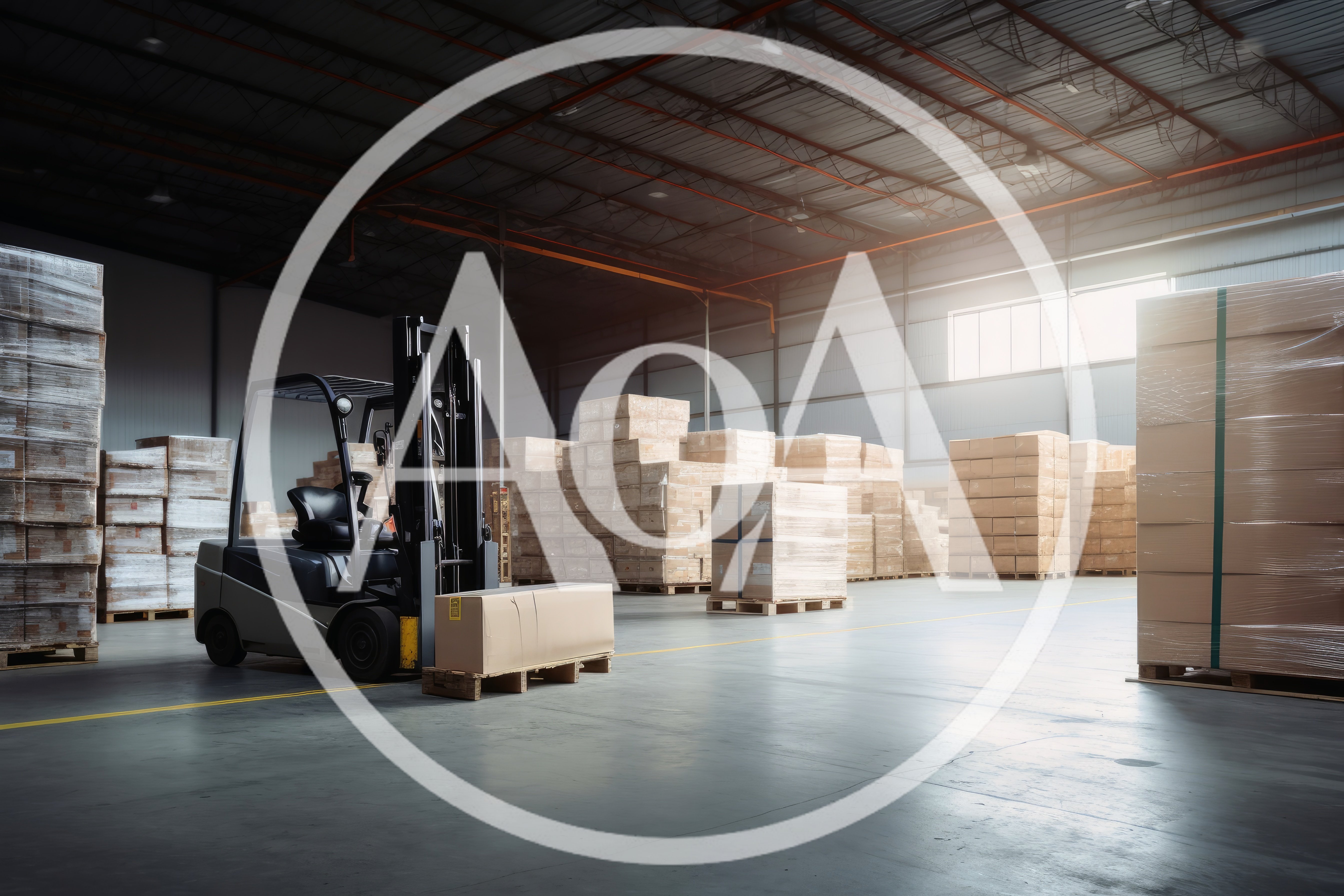 Forklift Operating In A Large Industrial Warehouse