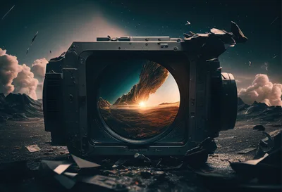 Surreal Camera Lens Capturing A Distant Alien Landscape