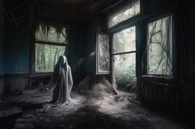 Ghostly Figure Standing In An Abandoned Dilapidated Room