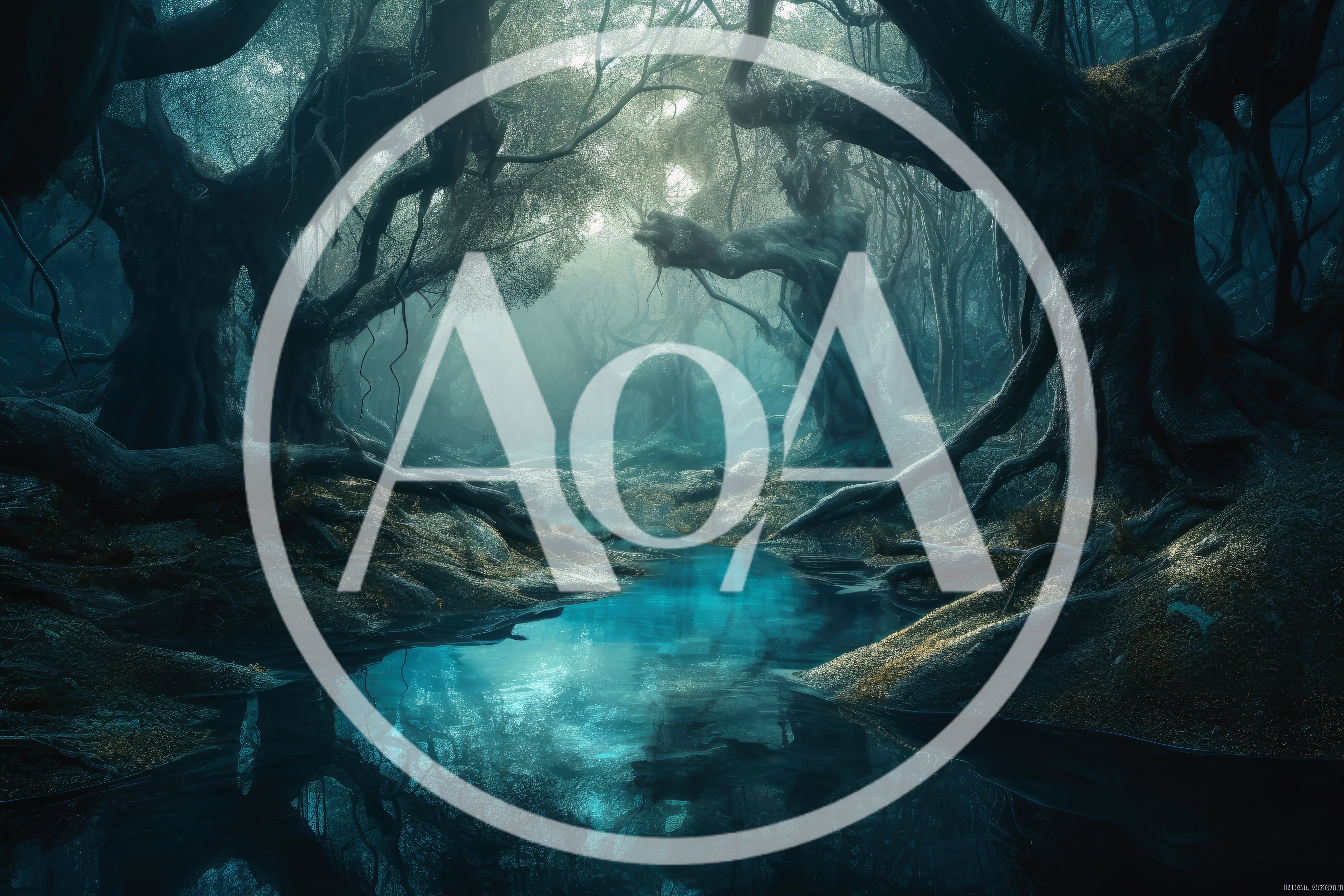 Ethereal Glowing Stream In A Dark Enchanted Forest