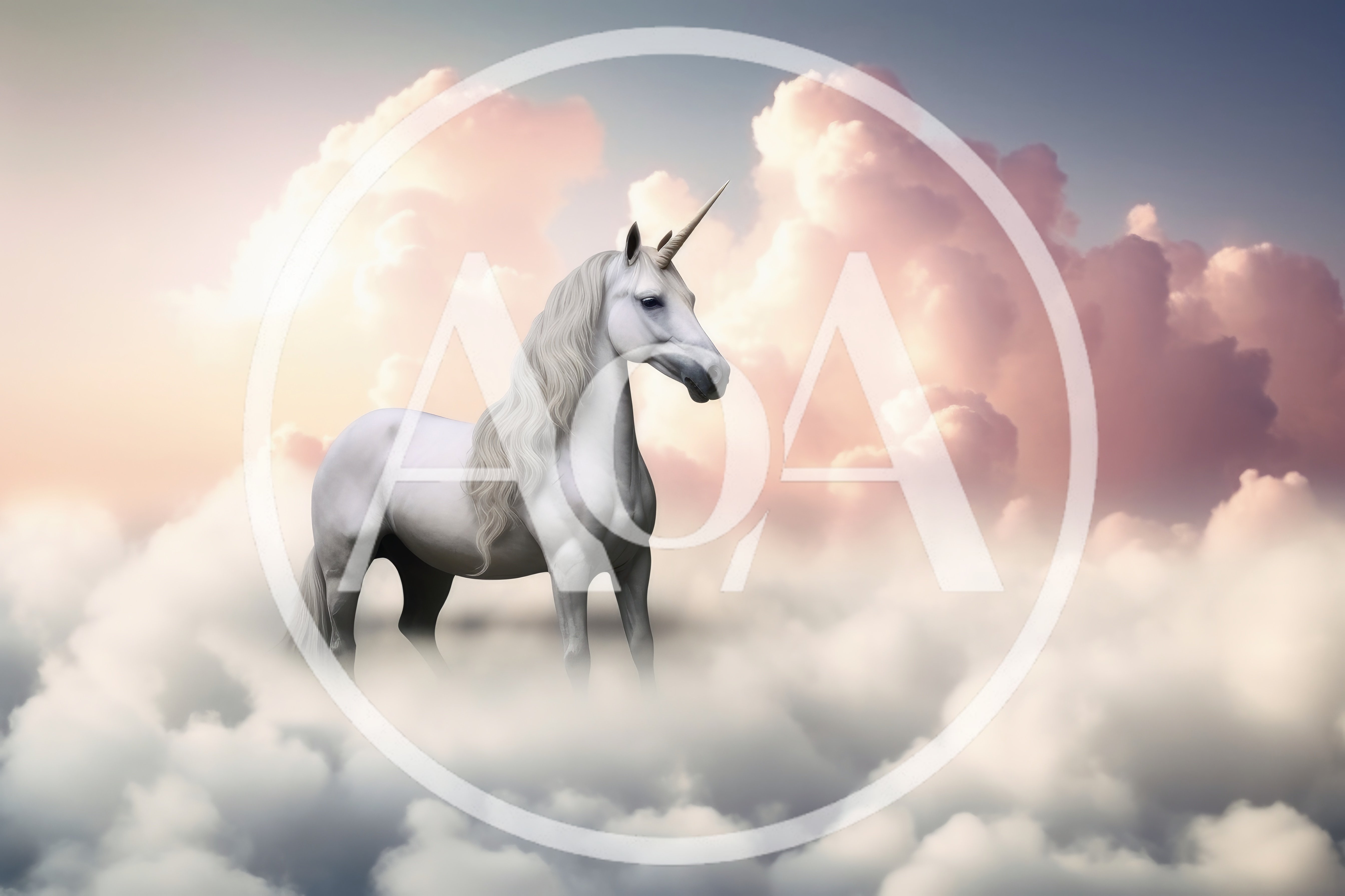 Majestic White Unicorn Standing Amidst Dreamy Clouds
