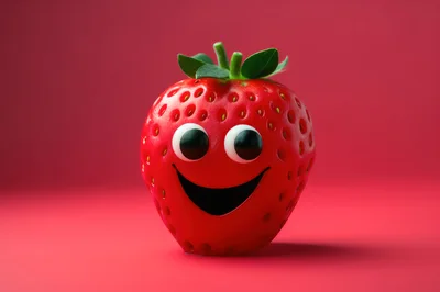 Cute Cartoon Strawberry Character With Googly Eyes