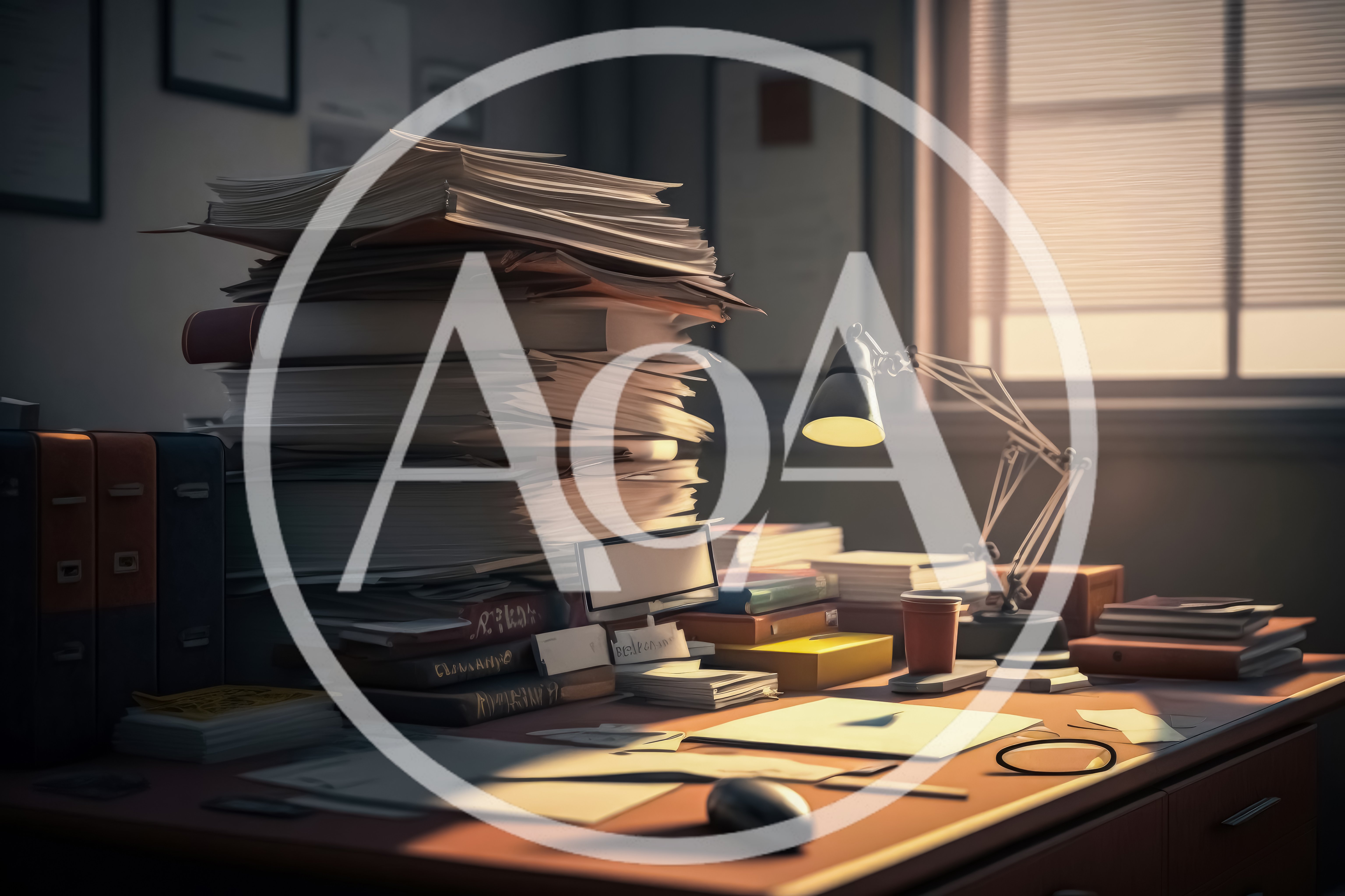 Messy Office Desk With Large Stack Of Paperwork