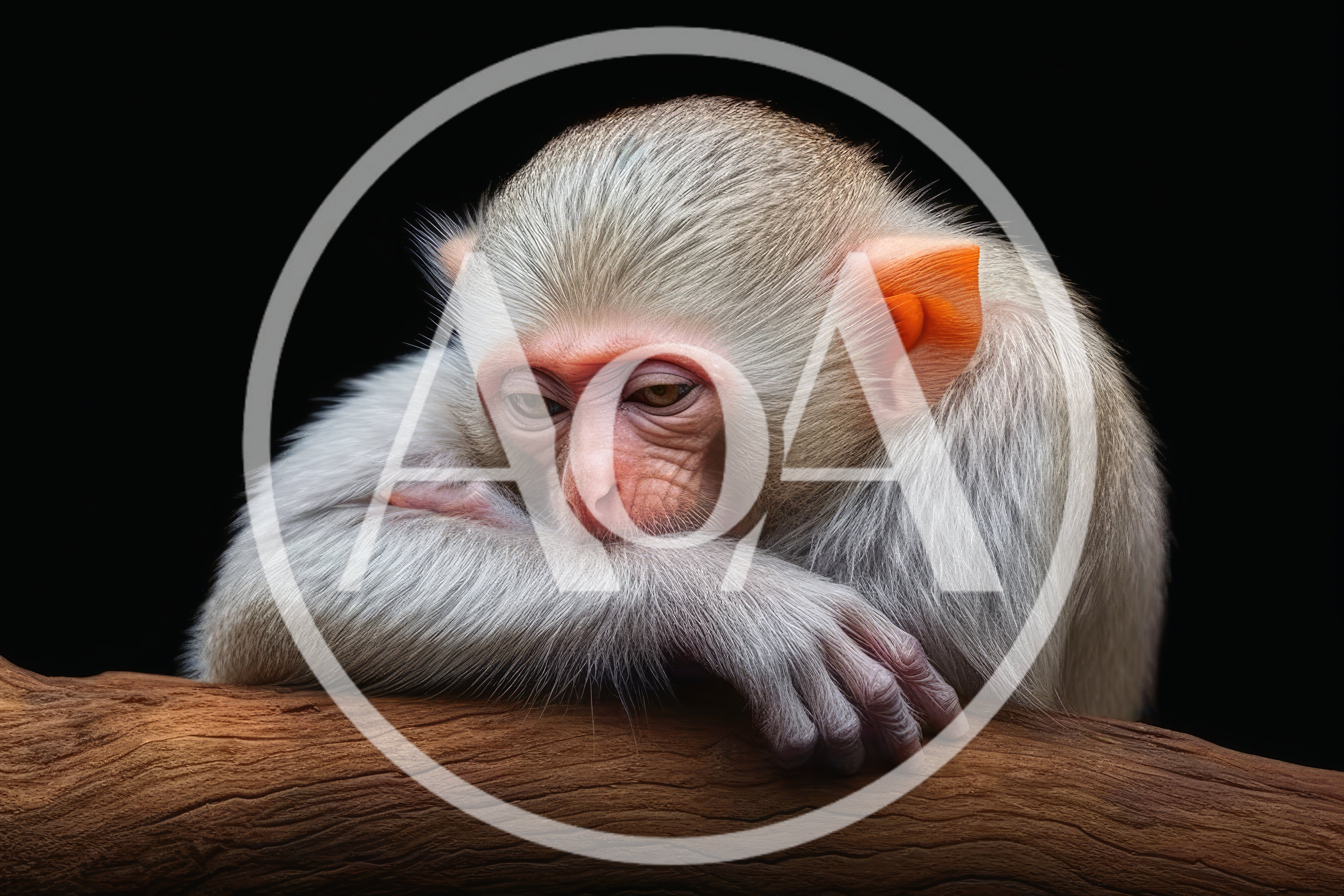 Sad Young Monkey Resting On A Tree Branch