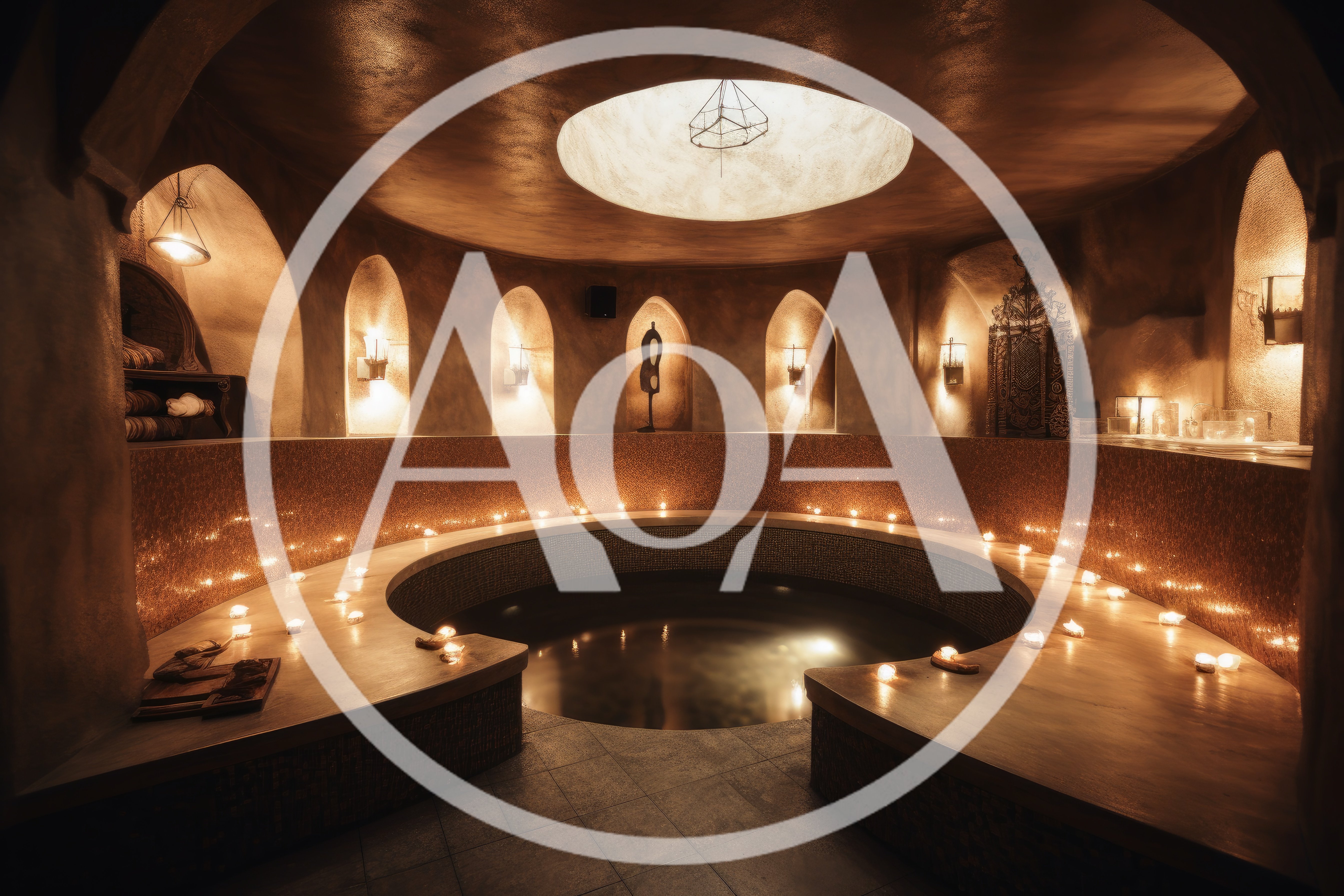 Luxurious Spa Interior With Circular Indoor Pool And Candles