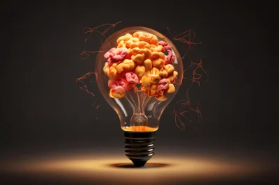 Human Brain Inside A Glowing Light Bulb