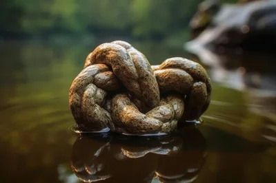 Knotted Stone Sculpture Floating In Calm Water
