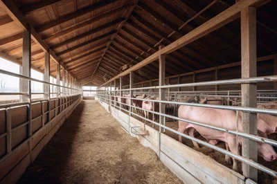 Pigs Inside a Wooden Barn Enclosure