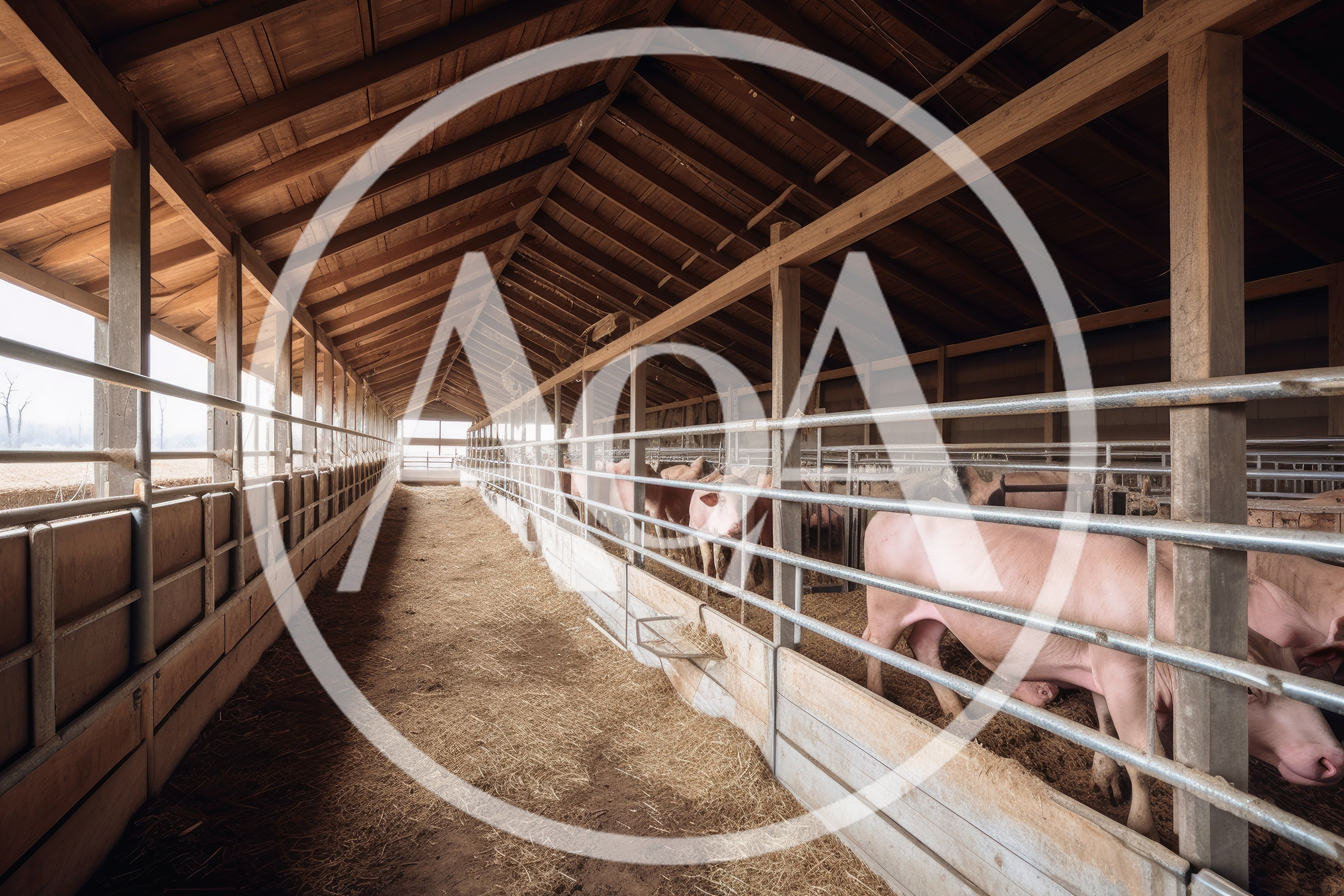 Pigs Inside a Wooden Barn Enclosure
