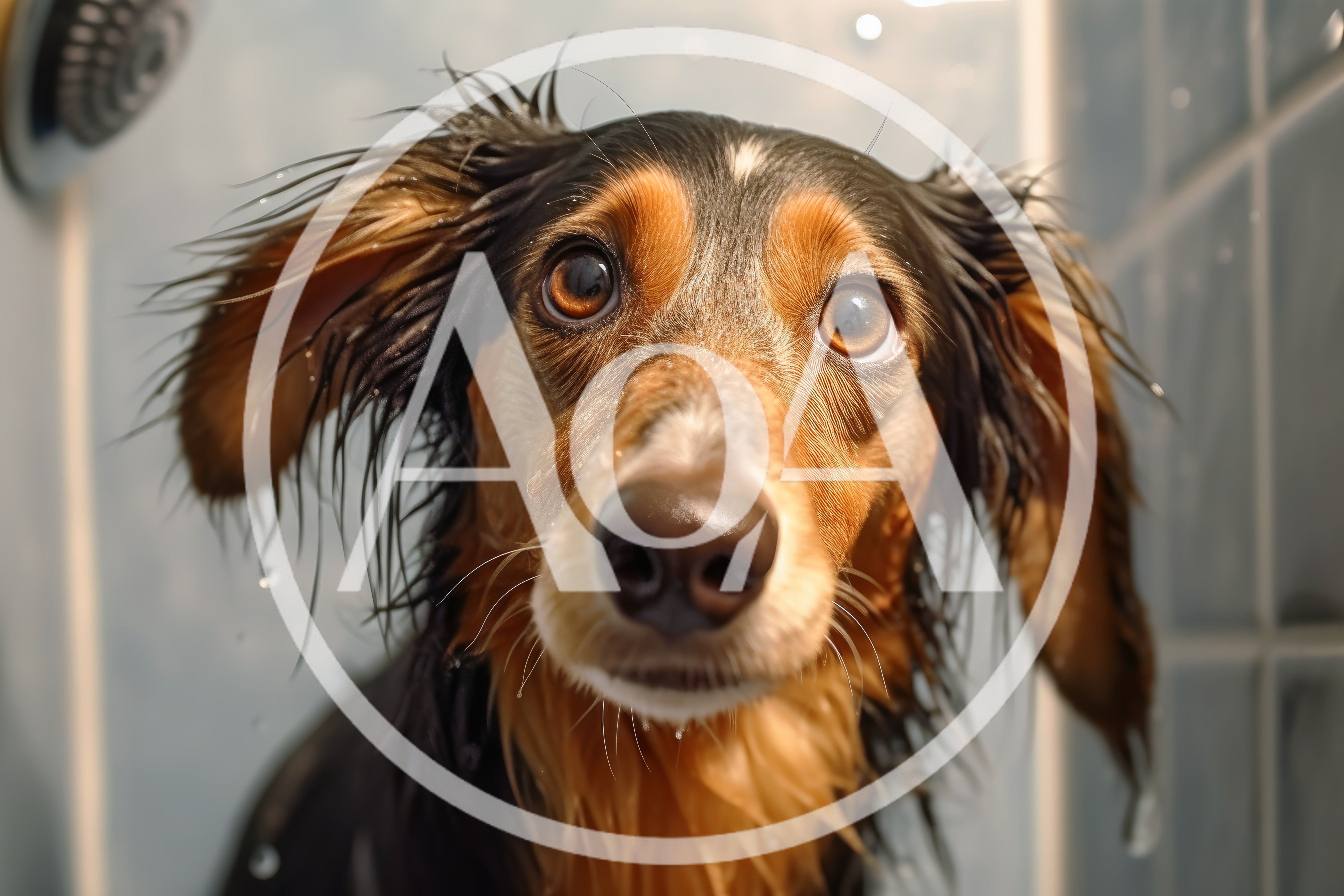 Wet Dachshund Dog Taking A Bath In Shower
