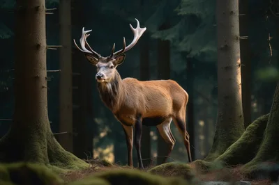 Majestic Red Deer Stag Standing In A Dense Forest
