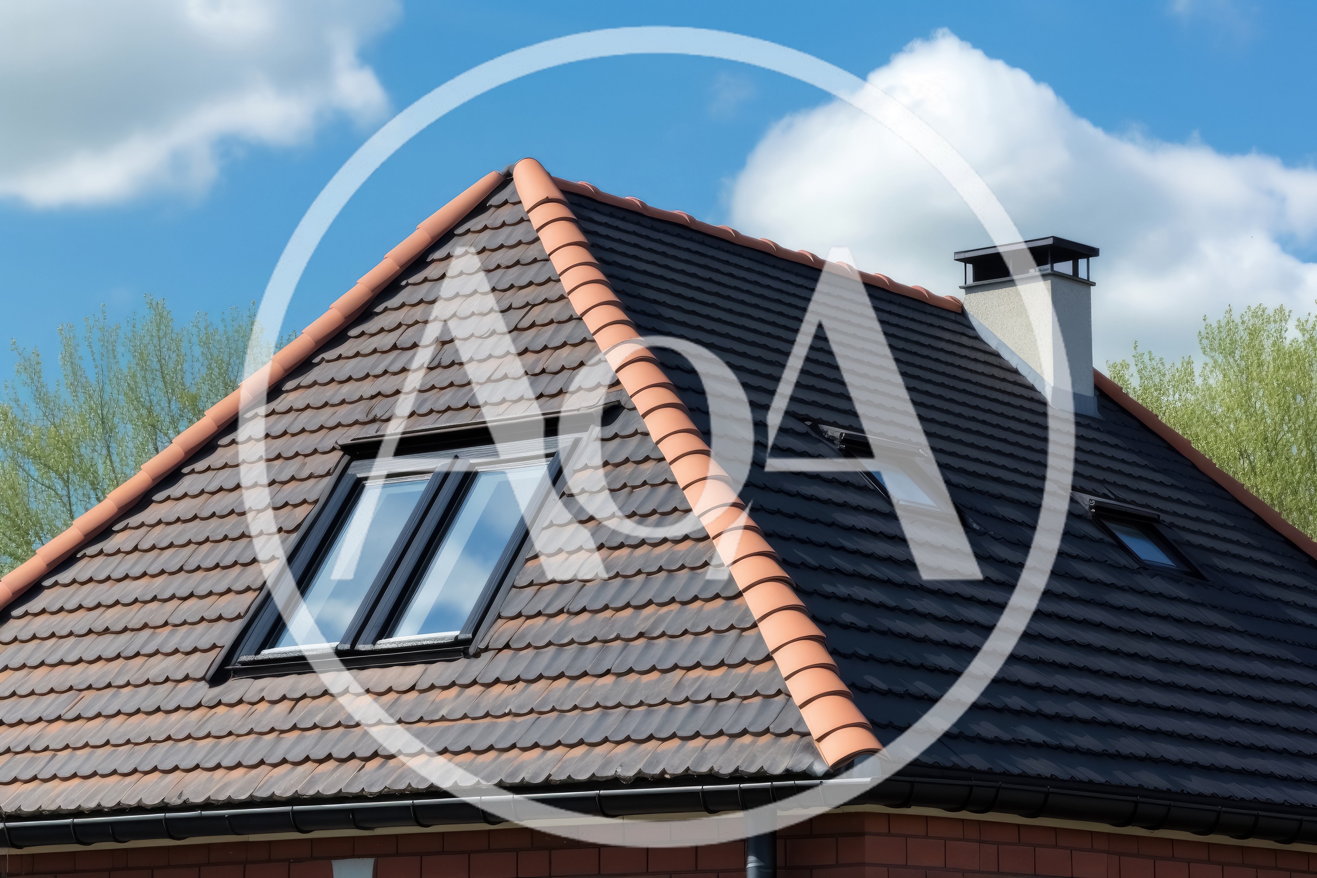 Modern House Roof With Skylights And Chimney