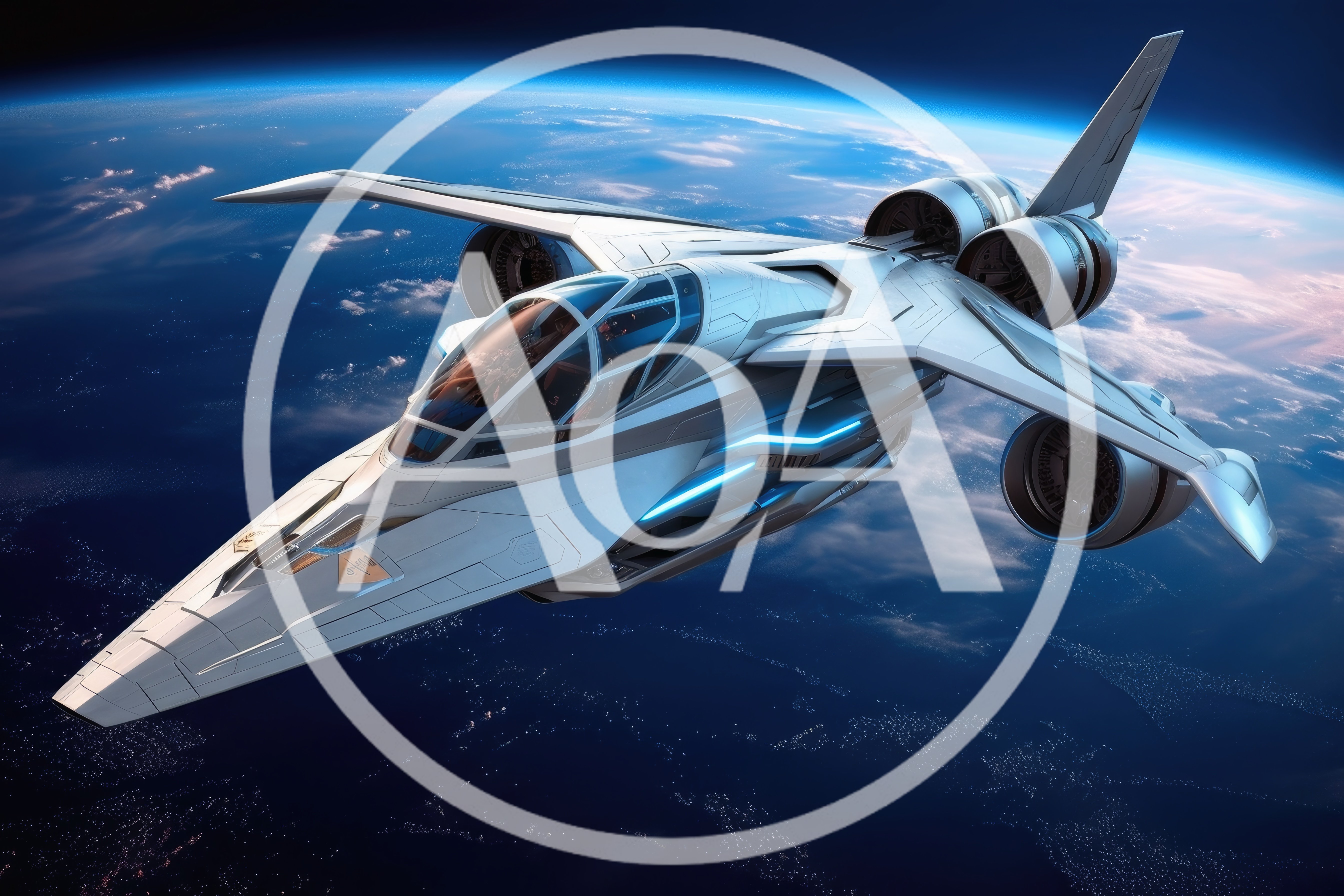 Futuristic Space Fighter Jet Orbiting Earth