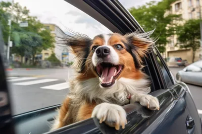 Happy Dog Enjoying The Breeze From A Car Window