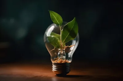 Green Plant Growing Inside A Glass Light Bulb