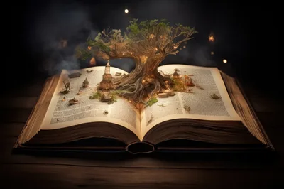 Magical Tree Growing From An Open Antique Book