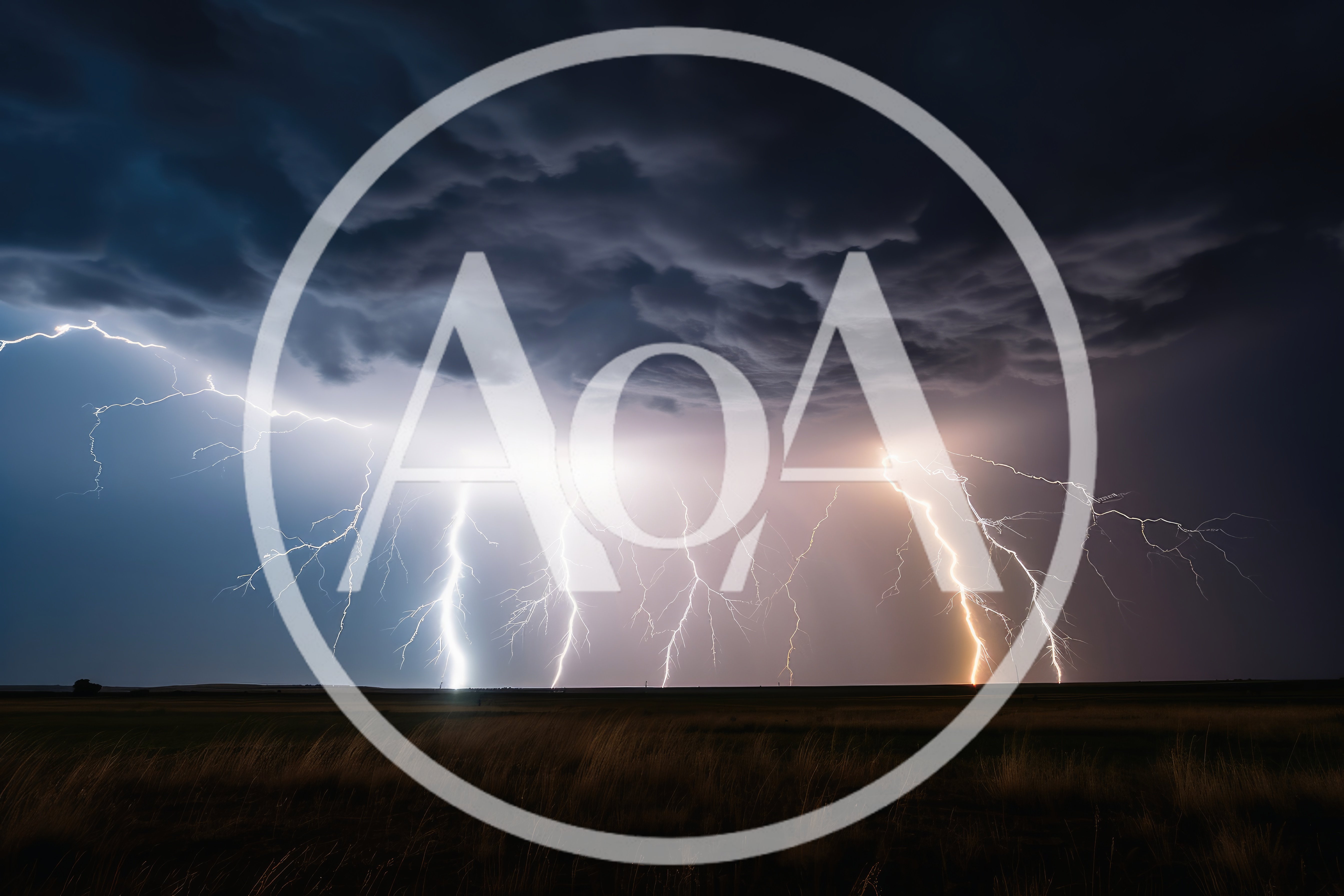 Multiple Lightning Bolts Striking Over A Dark Prairie