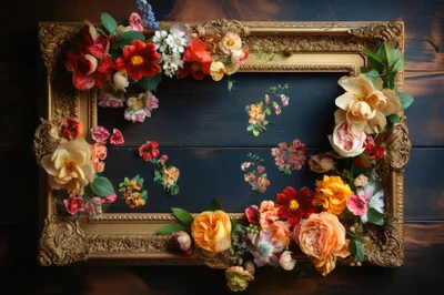 Ornate Gold Picture Frame Decorated With Vibrant Floral Arrangements