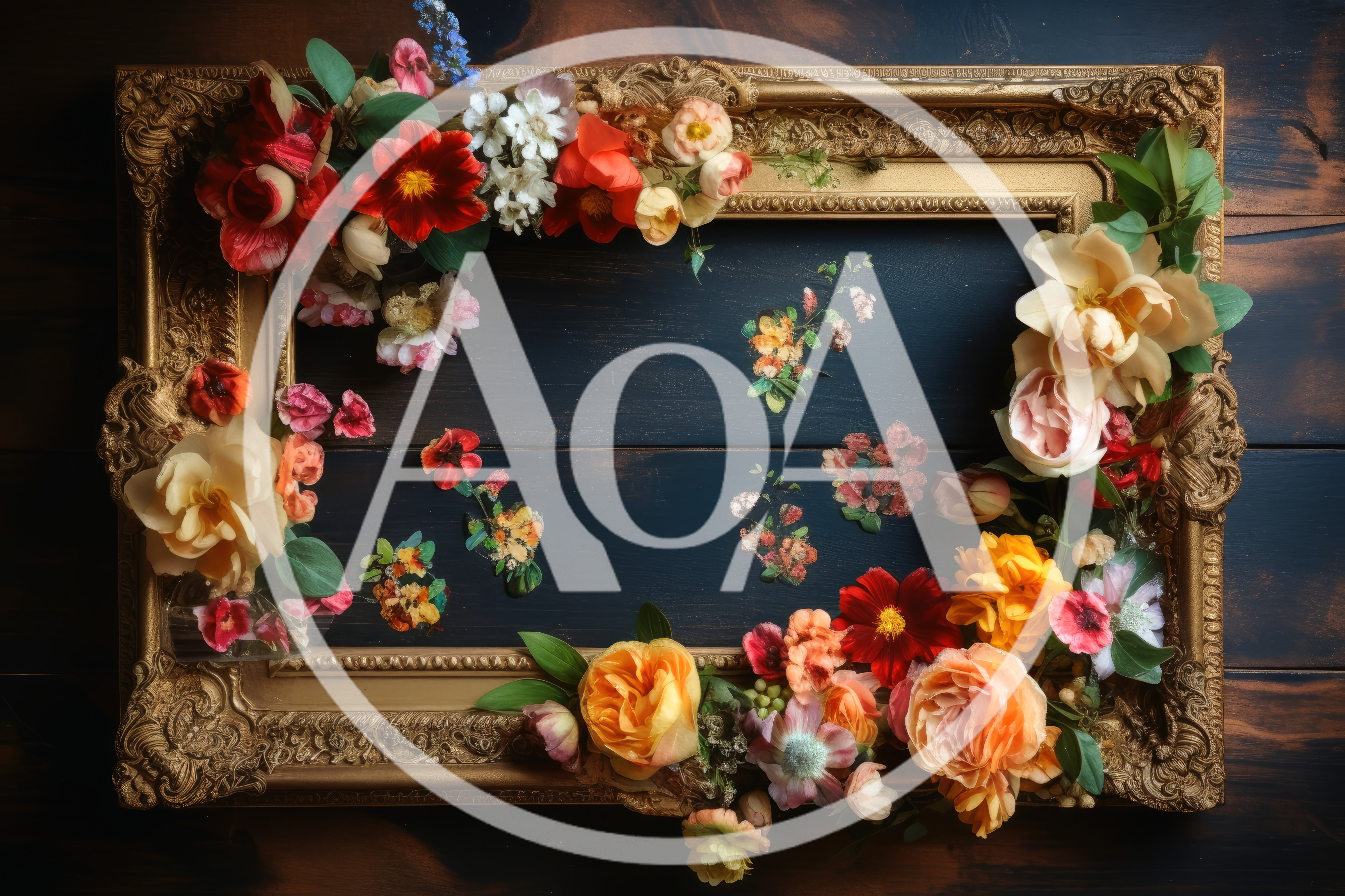 Ornate Gold Picture Frame Decorated With Vibrant Floral Arrangements