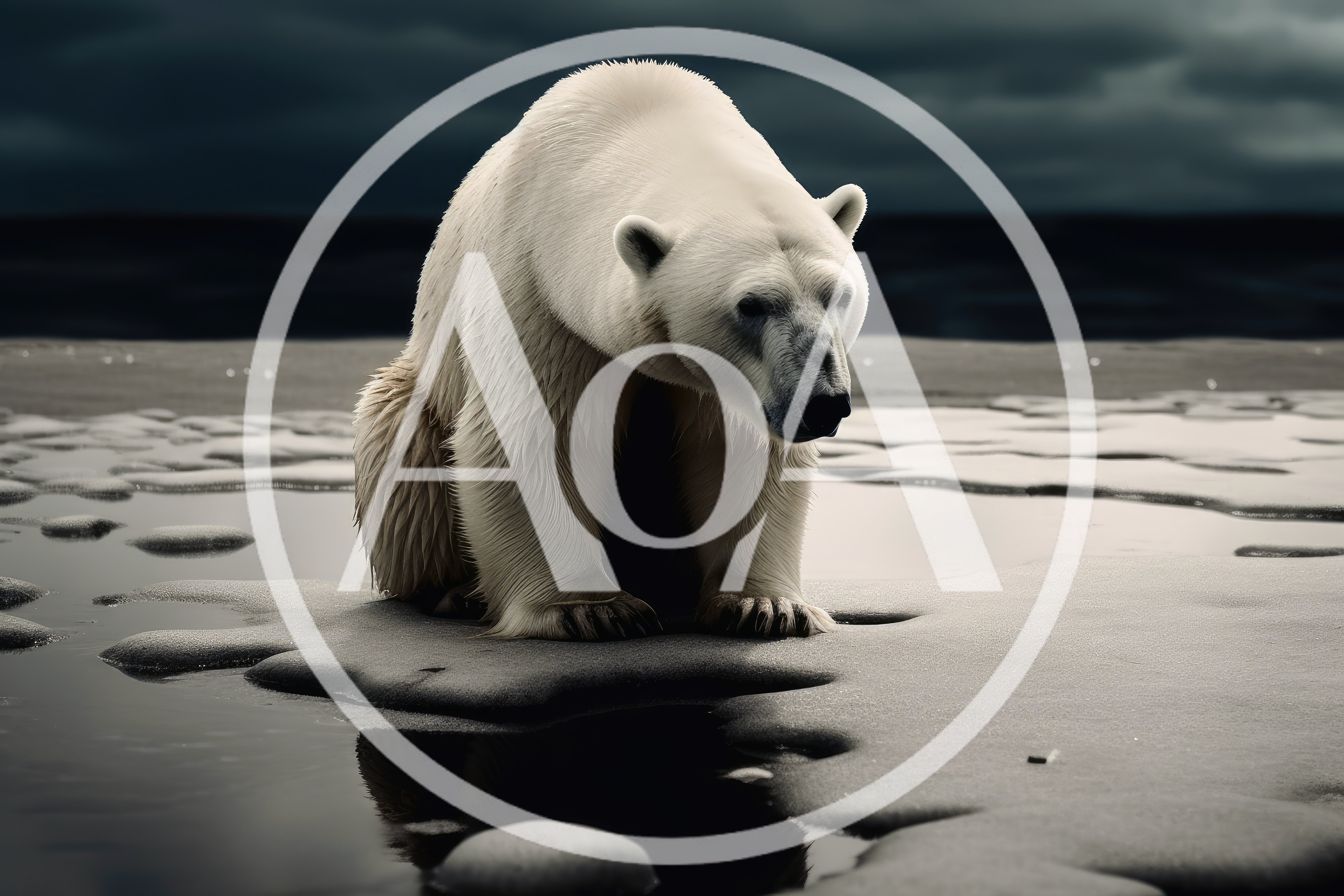 Solitary Polar Bear Standing On Melting Arctic Ice