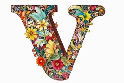Ornate Floral Letter V Decorative Typography Design