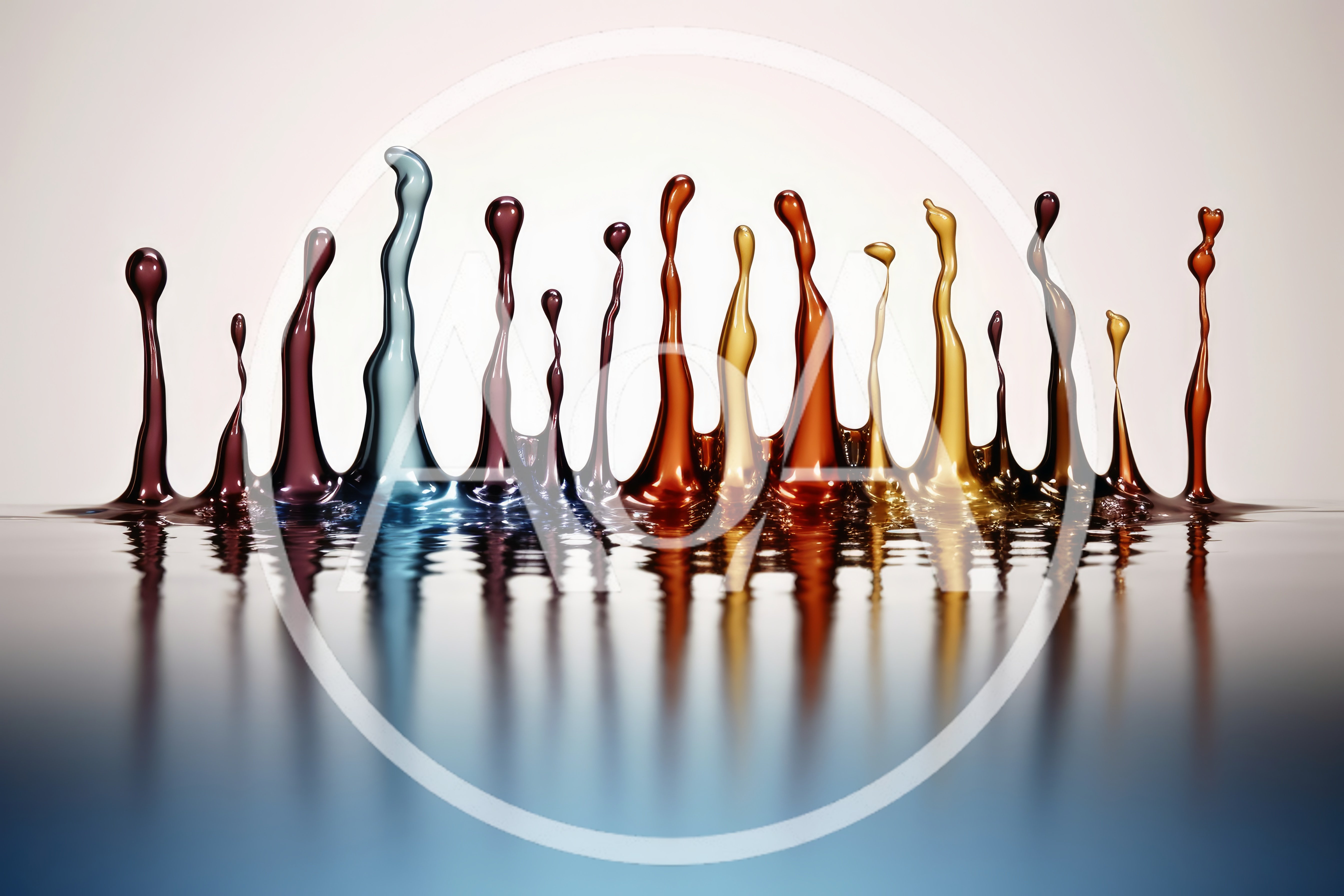 Colorful Liquid Splashes Rising From A Reflective Surface